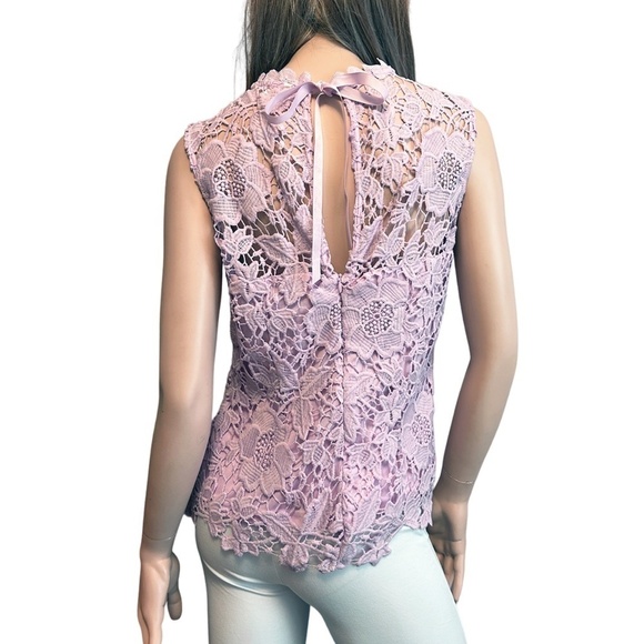 Nanette Lepore Fancy Blouse Embroidered Lace Lavender Sleeveless Bow Tie Detail - Picture 9 of 15